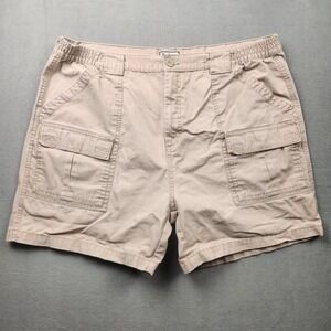 Talos‎ Mens Khaki Cargo Shorts Size 42 Tan Cotton Elastic Waist Utility Hiking
